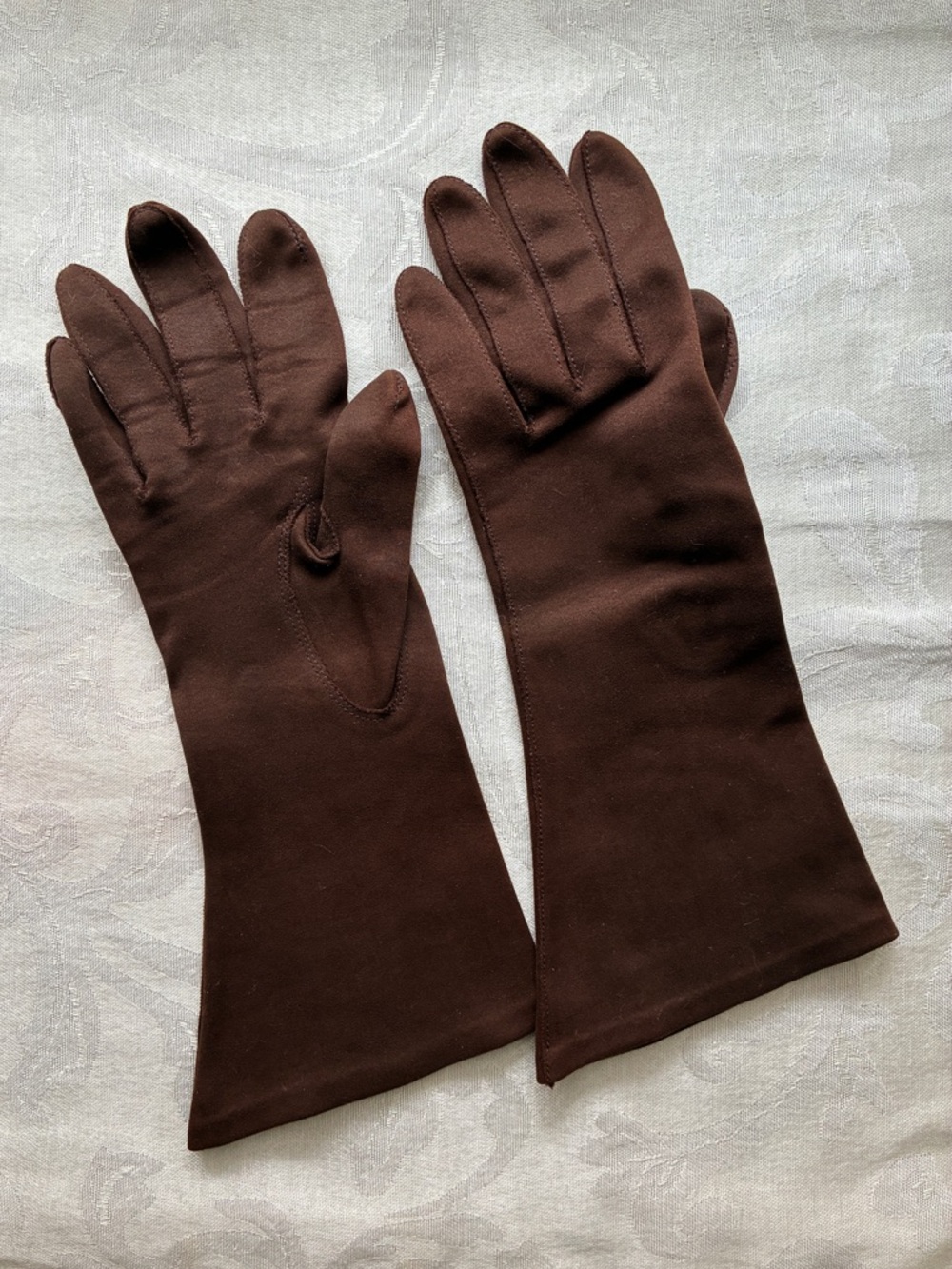 Aris Brown Sueded Cotton Bracelet Length Gloves Size 6.5